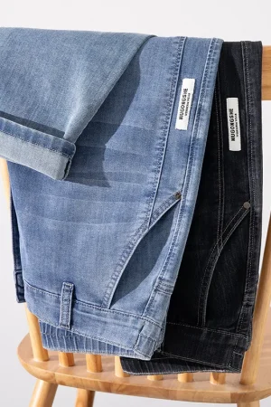 Summer Thin Jeans Men's Clothing New in Baggy Straight Pants Fashion Elastic Waist Cotton Business Casual Wide Denim Trousers