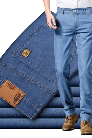 Modal Fabric Summer Thin Men's Jeans Straight Business Fashion Comfortable Breathable Male Brand Clothing Denim Trousers
