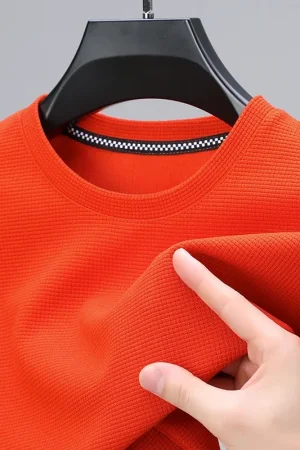 2024 Men's New Waffle Round Neck Short Sleeved T-shirt Summer Comfortable Top
