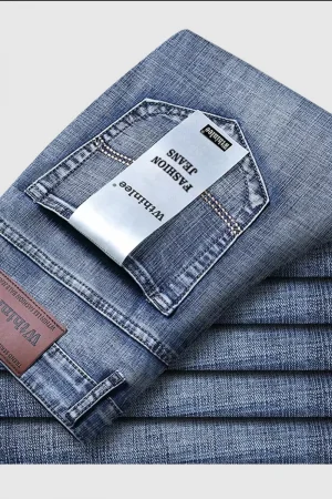 Wthinlee New Business Men's Jeans Casual Straight Stretch Fashion Classic Blue Black Work Denim Pant Trousers Male Clothing