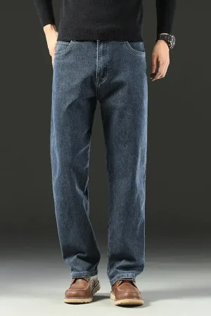 Spring and Autumn Men's Baggy Jeans Casual Straight Stretch Versatile Wide-leg Business Denim Pants Comfortable Loose Trousers