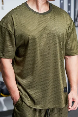 Men Gym Muscle Shirt Running Workout Loose Short Sleeve Tennis Football Training Shirt Quick Dry T-Shirt Casual Crew Neck Tees