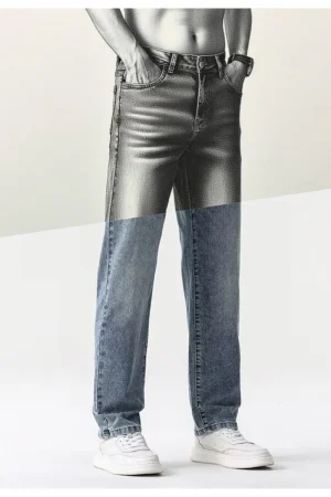Classic Loose Straight Wide Leg Pants High Quality Washed Denim Trousers man thin cool Elastic Men's Casual regular fit Jeans